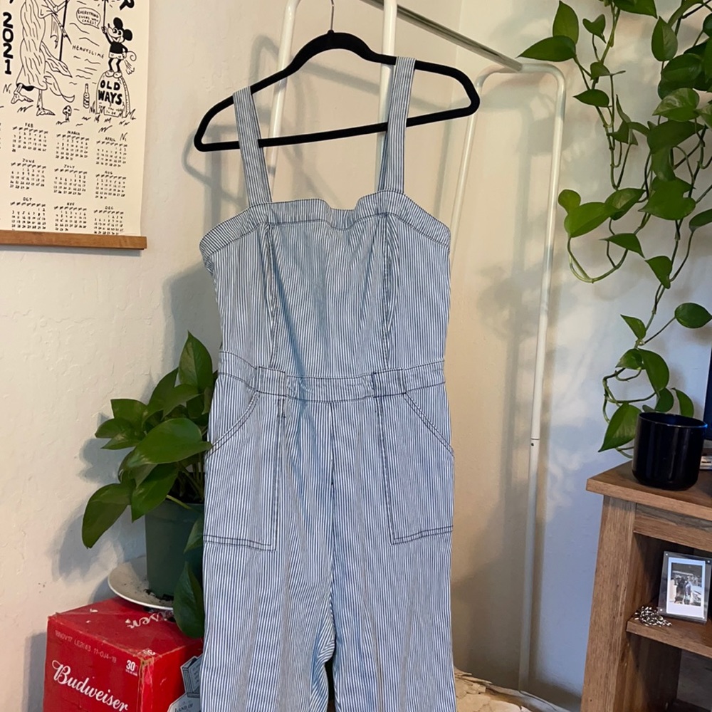Blue & white stripped fitted jumpsuit
